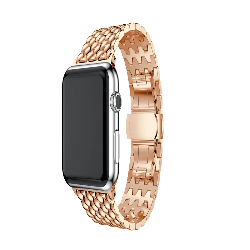 Ремешок из нержавеющей стали для Apple watch band 4 44/40/42/38 мм браслет с узором дракона