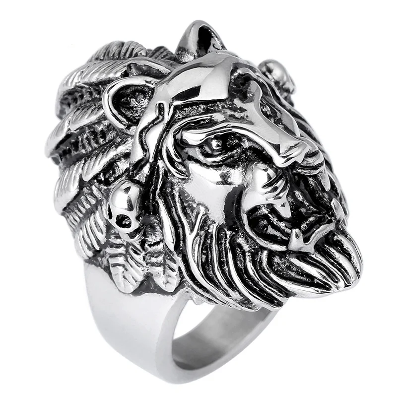 

Fashion trend of titanium steel jewelry jewelry alternative lion head animal ring burst models