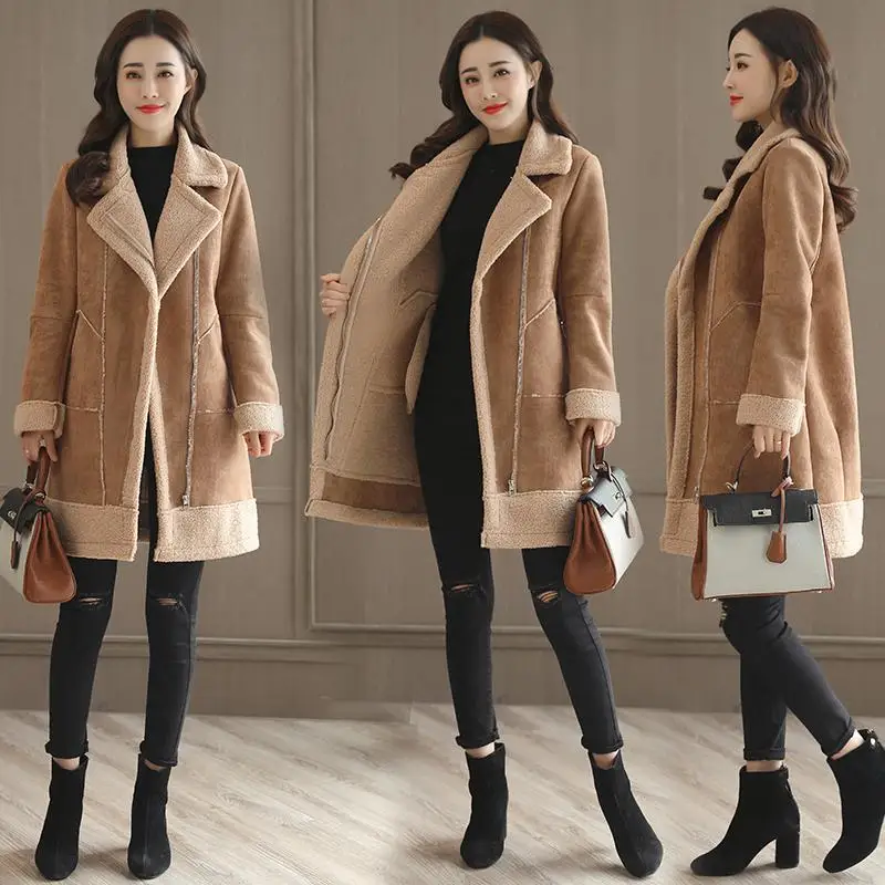 Yingaoxuefei 2017 Winter New Lamb Wool Thick Long Cotton Coat Large Size Padded Jackets |