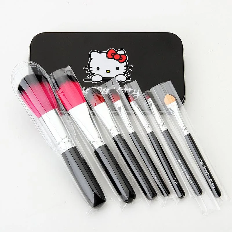 7 шт. hello kitty набор кистей для макияжа с железной мини коробкой Make up Professional кисти