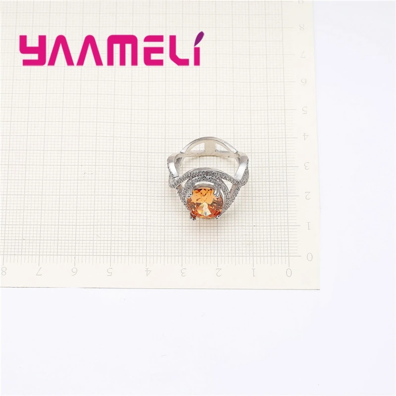 

5 Colour Round Clear Cubic Zirconia Crystal 925 Sterling Silver Geometric Ring Women Lady Party Jewelry Top Quality