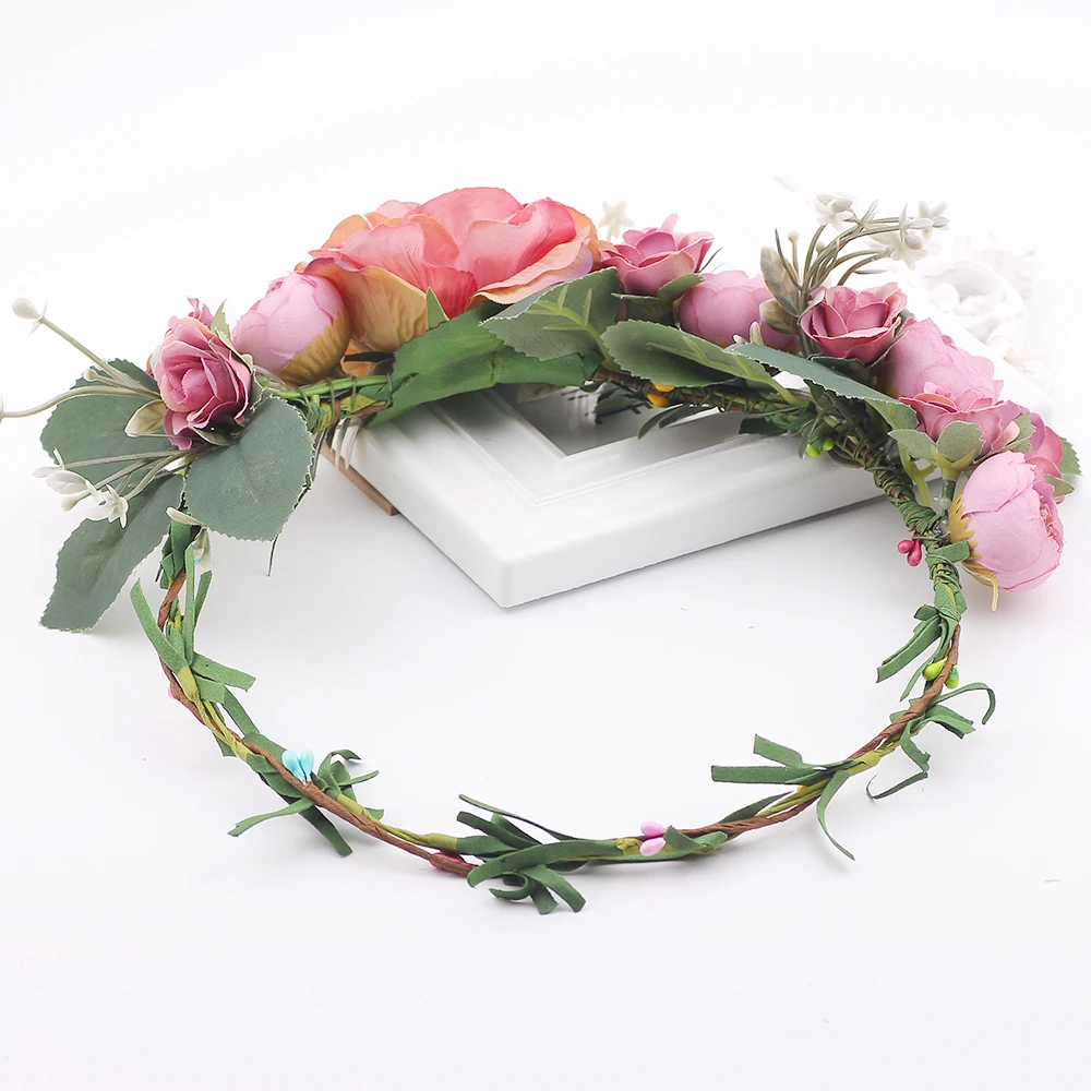 Bride Floral Garland Bohemian Flowers Hair Accessories for women Gum Female Fabric flower wedding headband |