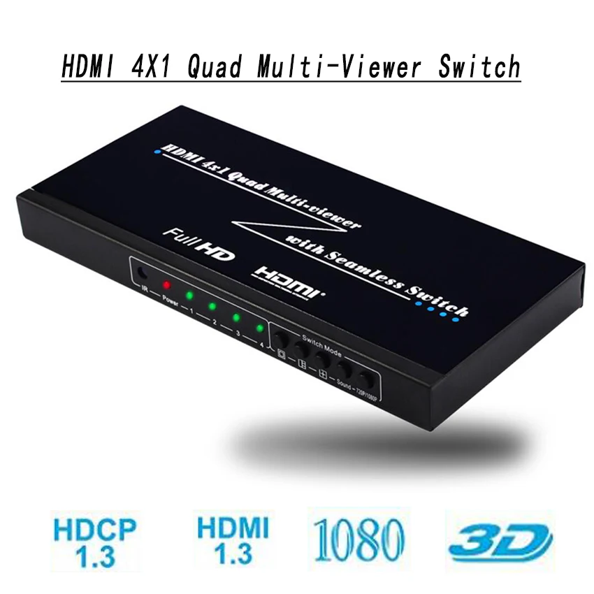 

HDMI 4X1 Quad Multi-Viewer переключатель с ИК-пульта дистанционного Управление бесшовные Switcher Splitter Поддержка HDCP1.3 1080 p