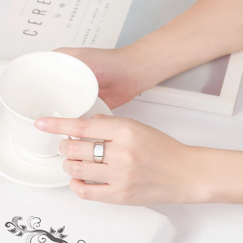 925 Sterling Silver Man Woman Personality CHIC Simple Light Body Wide Face Square Open Ring Couple Gift | Украшения и аксессуары