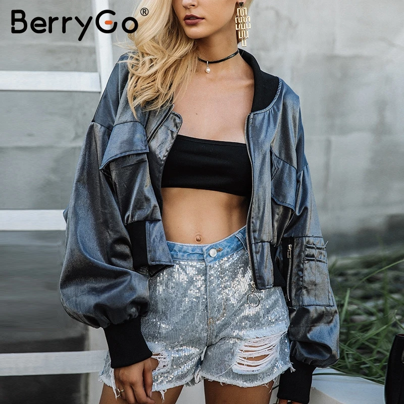 Женская бейсбольная куртка BerryGo Базовая с рукавом летучая мышь верхняя одежда на