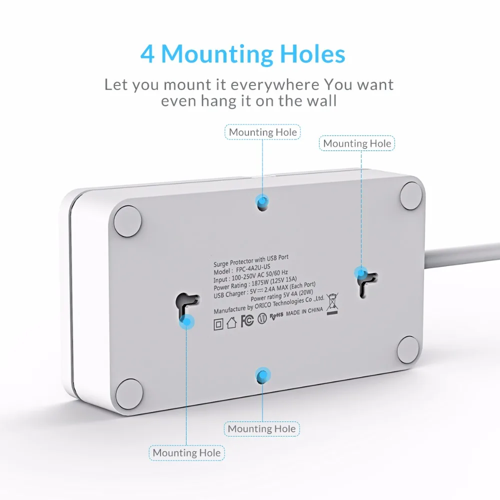ORICO USB силовая полоса розетка 4 розетки переменного тока 2 usb порта для зарядки