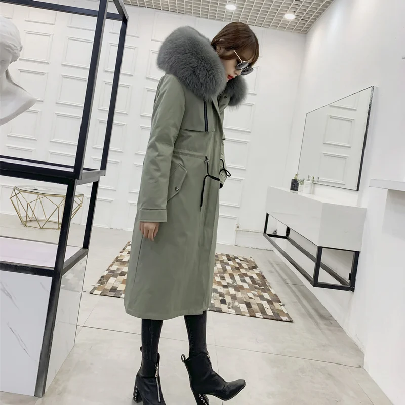 OFTBUY пальто с натуральным мехом, зимняя куртка, Женская парка с натуральным лисьим мехом, тонкая Длинная Верхняя одежда, Толстая теплая уличная одежда, роскошная Повседневная Новинка