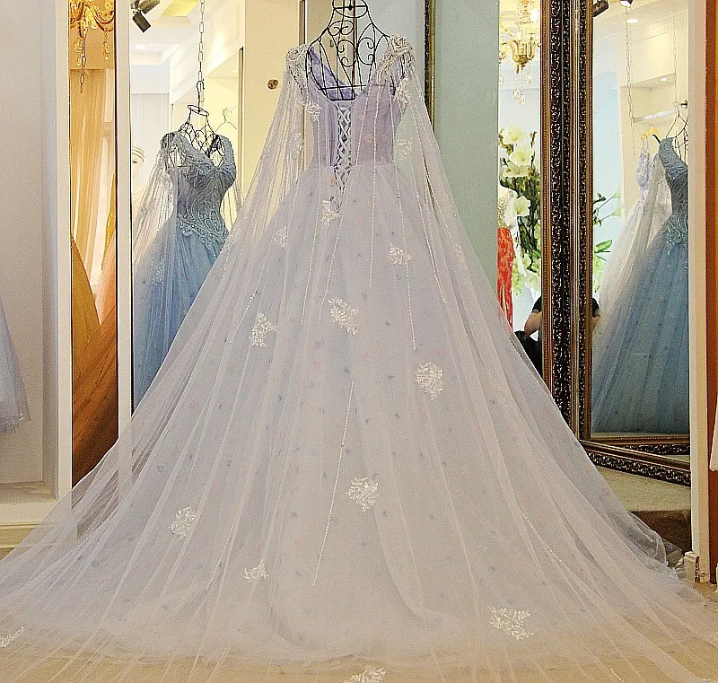 LS25501 Последние платья вечернего Светло-синие вышитые бисером мантии Восточный