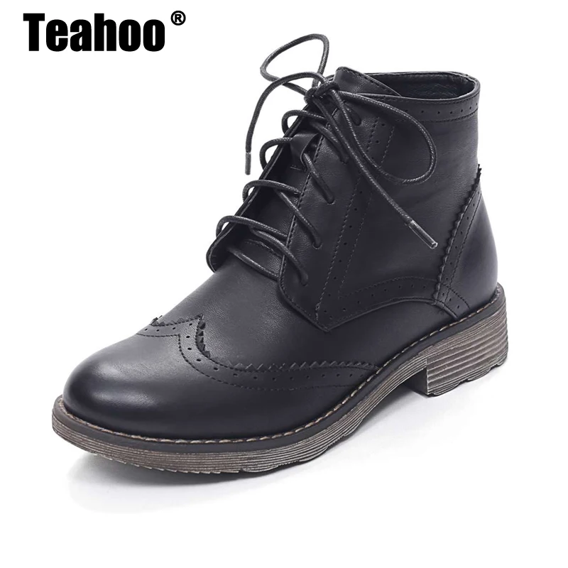 Teahoo/ г. Женские зимние ботинки очень теплые ботинки с перфорацией типа «броги» на меху в уличном стиле женские ботильоны на шнуровке, туфли-броги