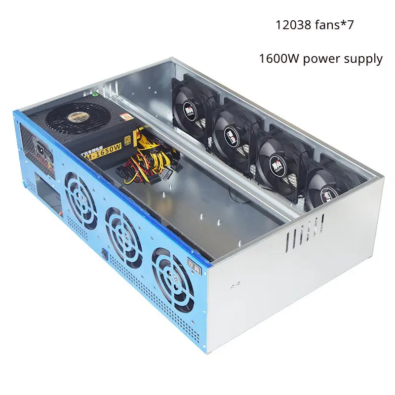 7 fans 12038 and PSU B250 BTC mining rig чехол USB miner sever rack корпус крипто монета алюминиевая рамка Mmcoin ETH и т. д. XMR gtx1080 1080ti RX480 RX570 - Цвет: 7 fans 12038 and PSU