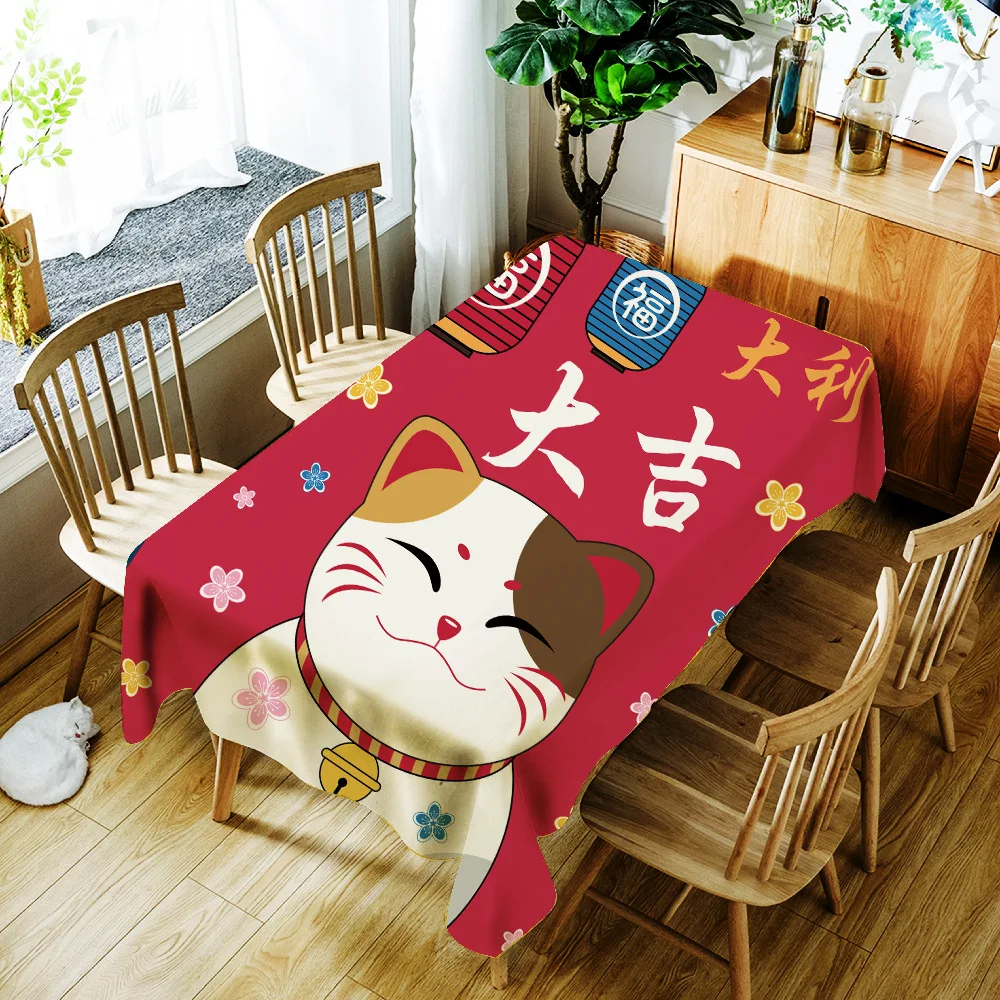 С изображением из мультфильма Lucky Cat и рыбы печатная скатерть японский Стиль полиэстер водонепроницаемая Скатерть для свадьбы Праздничная скатерть