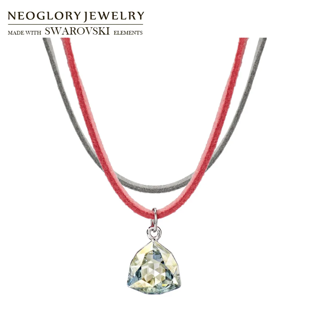 

Neoglory Crystal Длинное колье с подвеской элегантный Треугольный Стиль искусственная кожа Веревка украшенная кристаллами Swarovski