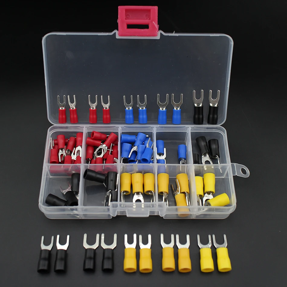 

80pcs fork Terminal Copper Crimp Comector Insulated Cord End set Wire conectores Electrical tips crimping sleeves red blue