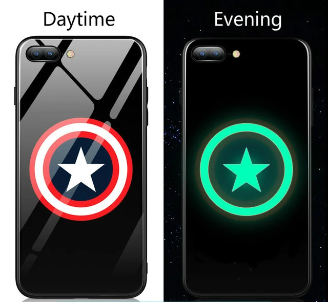 Captain America Coque Marvel Мстители Бэтмен Черная пантера Железный человек чехол в виде светящегося стекла для iphone 11 5 5S Se 6S 7 8 Plus X Xs Xr Max задняя крышка - Цвет: Captain America
