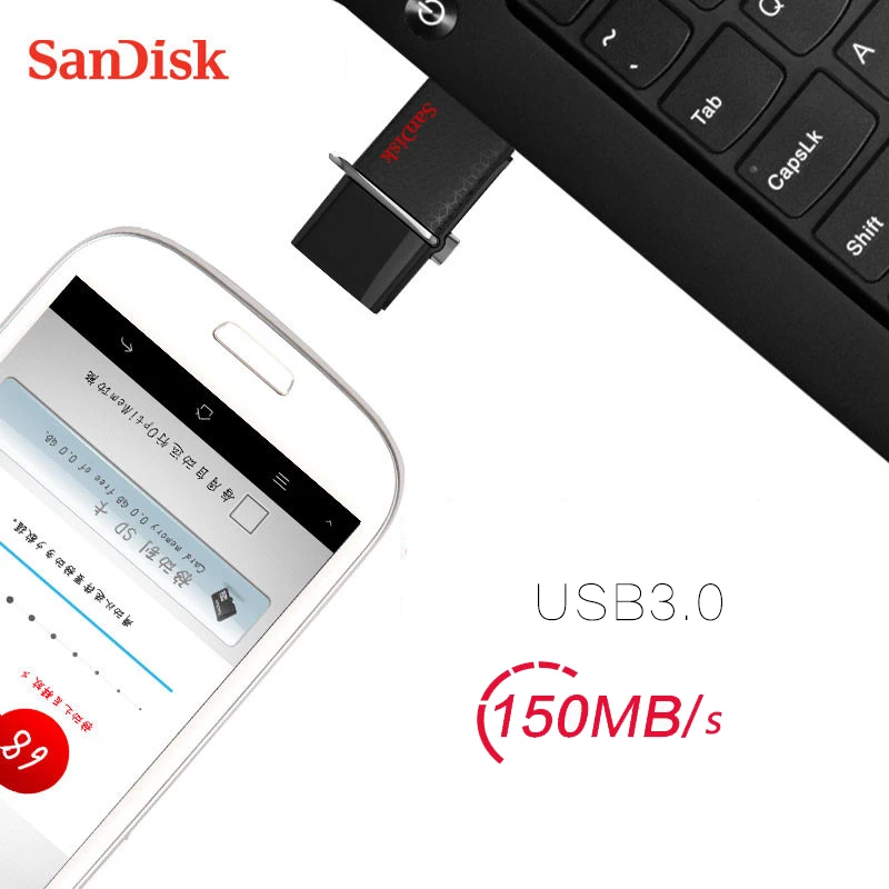 SanDisk USB флеш накопитель 16 ГБ 32 64 128 Гб OTG двойной интерфейс 150 м/с 3 0 накопители usb