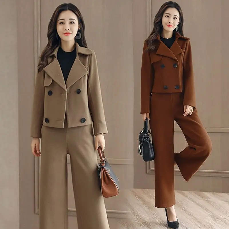 spring/autumn women coat jacket and pants womensets fashion clothing tops trousers european woolen sets 5406 |