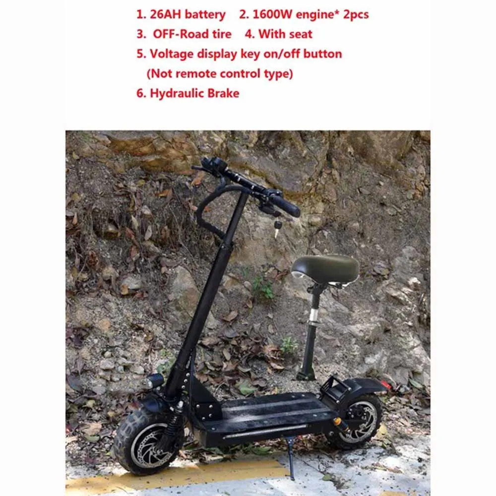26ah scooter Высокая мощность 1" 3200 Вт/60 в складной электрический мотоцикл Ebike скутер с сиденьем двойной двигатель двигателя P1 - Цвет: 26ah scooter