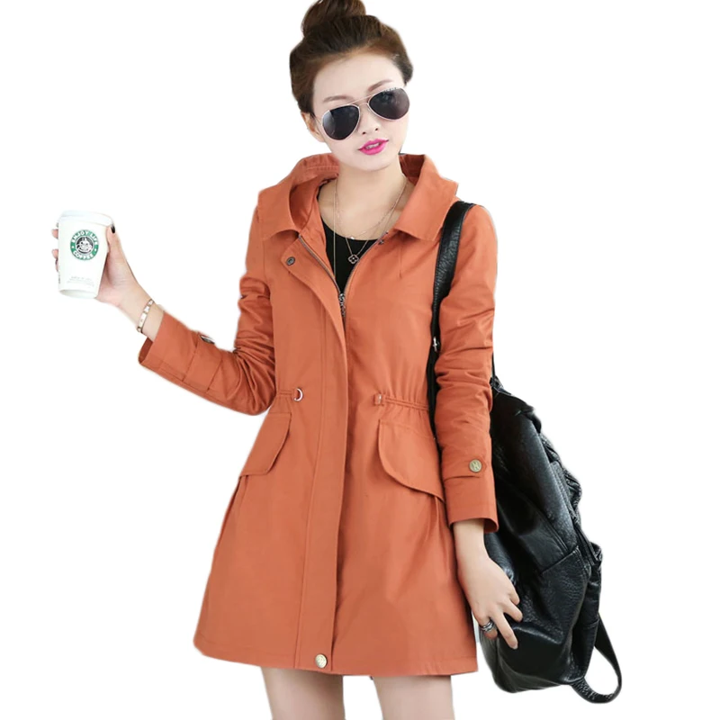 Тренч Женский с длинным рукавом средней длины капюшоном большие размеры 4XL