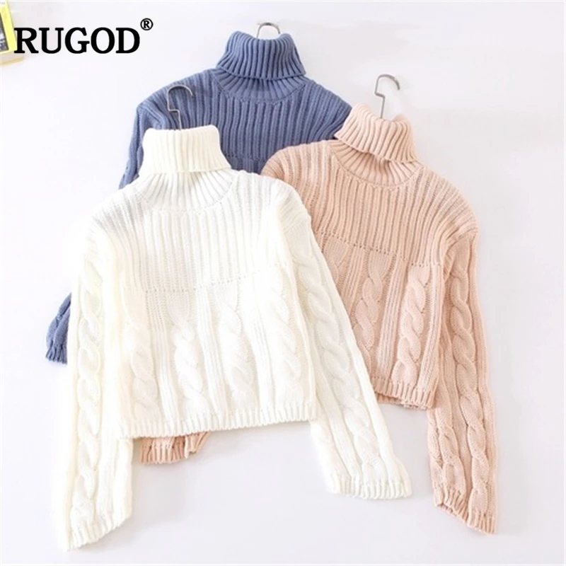 

RUGOD 2018 New Turtleneck Knitting Warm Sweater Women Autumn Winter Pattern Design Thick Short Pullover Femme Sueter Mujer