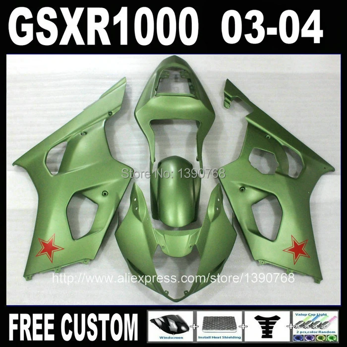 Высокое качество Обтекатели набор для SUZUKI GSXR 1000 03 04 GSX R1000 K3 GSXR1000 2003 2004 все зеленый