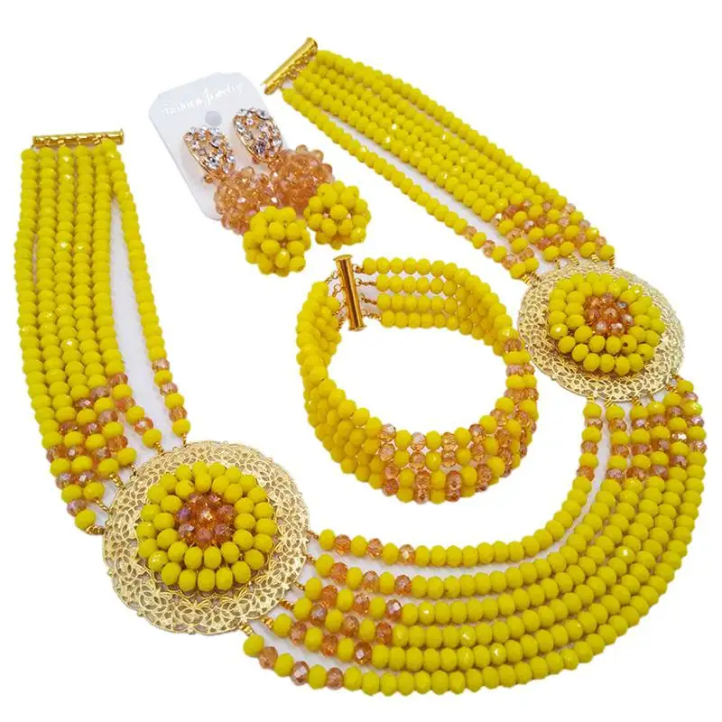 Latest Opaque Yellow Champagne Gold AB Ethnic Crystal Party Beads Necklace Sets 6C-SPHJZ-17 | Украшения и аксессуары