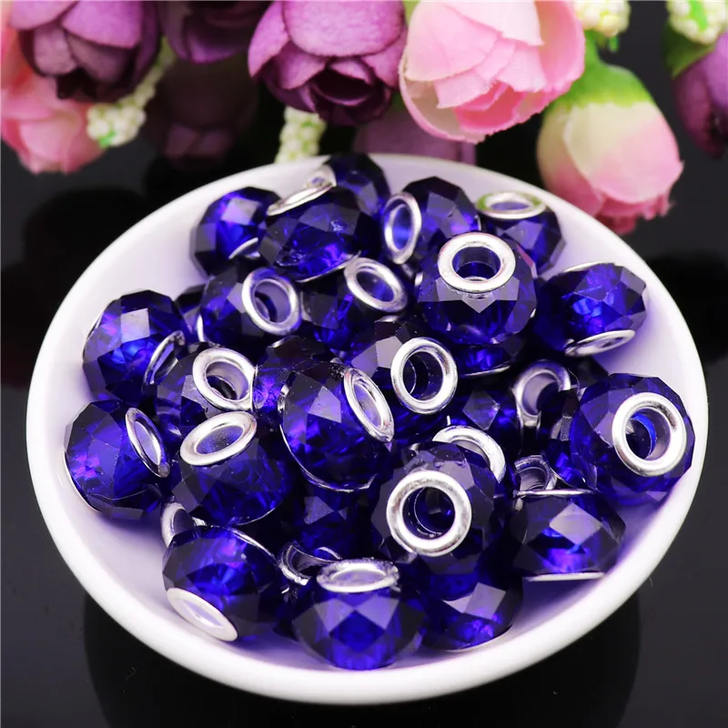 

10Pcs Blue Mixed Color Round 5mm Big Hole Crystal Murano Spacer Glass Beads fit for Pandora Charm Bracelet for Jewelry Making