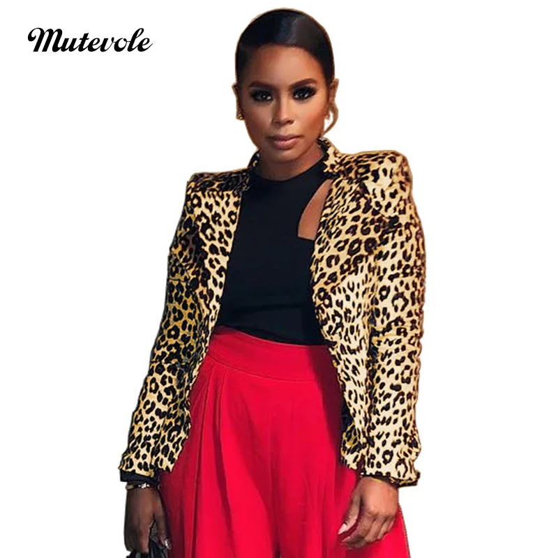 Mutevole воротником Leopard Blazer Для женщин Элегантный длинным рукавом печать блейзеры