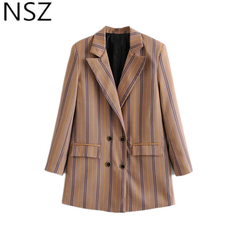 Женский блейзер NSZ винтажный двубортный в полоску с длинным рукавом для офиса и