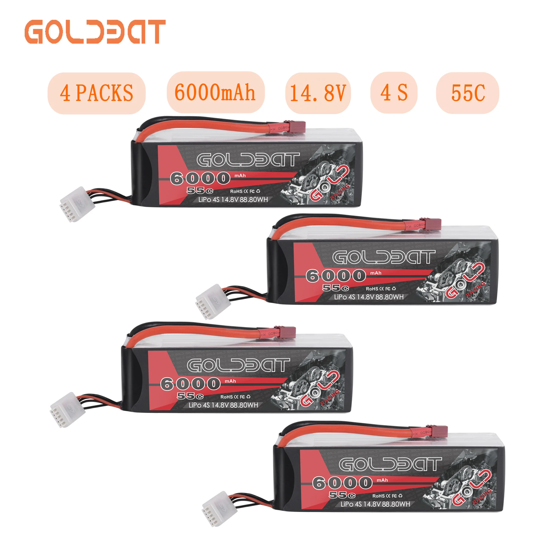 4 шт. аккумуляторная батарея GOLDBAT 6000 ма/ч lipo с разъемом 14 8 в для радиоуправляемого