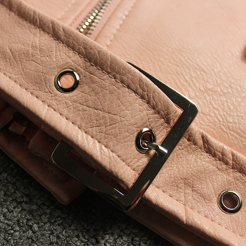 2017 New Fashion Female Biker Motorcycle Cropped Leather Jacket Women Pink Red Black Blue Brown Yellow