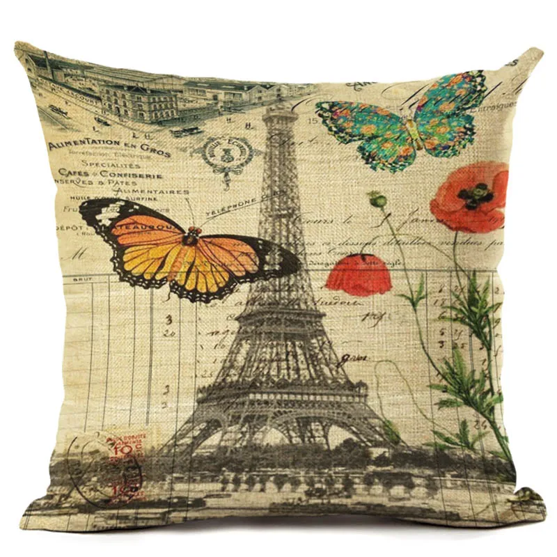 Fashion High Quality Cotton Linen Retro France Paris Eiffel Tower Car Decorative Throw Pillow Case Cushion Cover Sofa Home Decor | Дом и сад