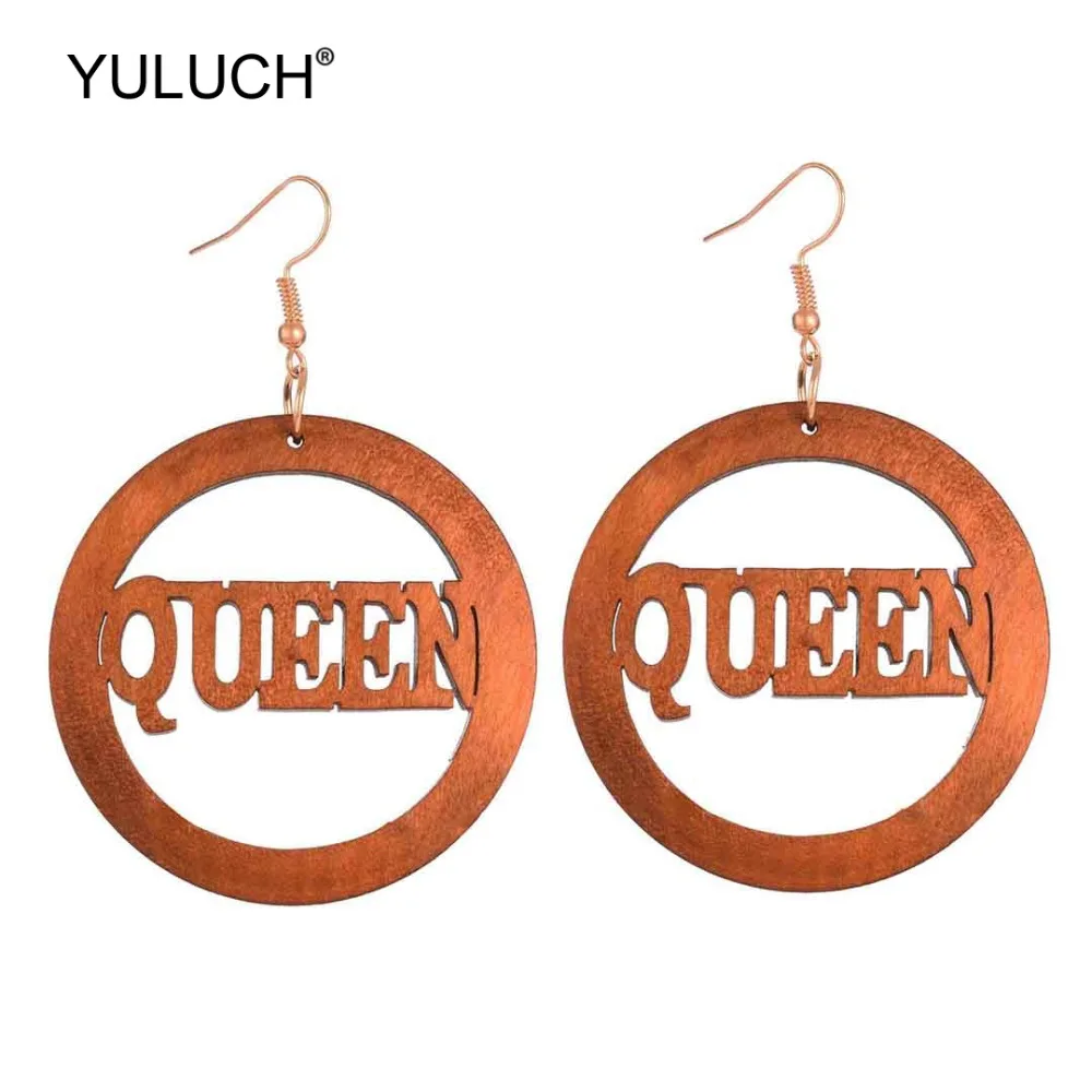 YULUCH 2019 этнические большие круглые деревянные серьги-подвески с буквенной и Queen