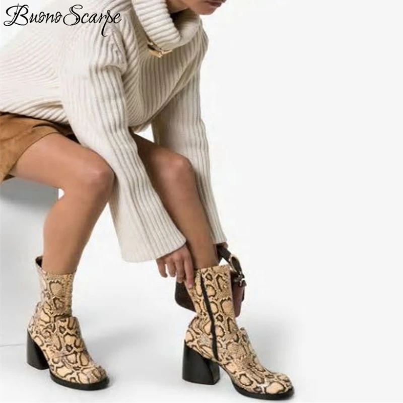 Buono Scarpe/женские ботинки с животным принтом Кожаные женские Botas Fenimina Женская обувь