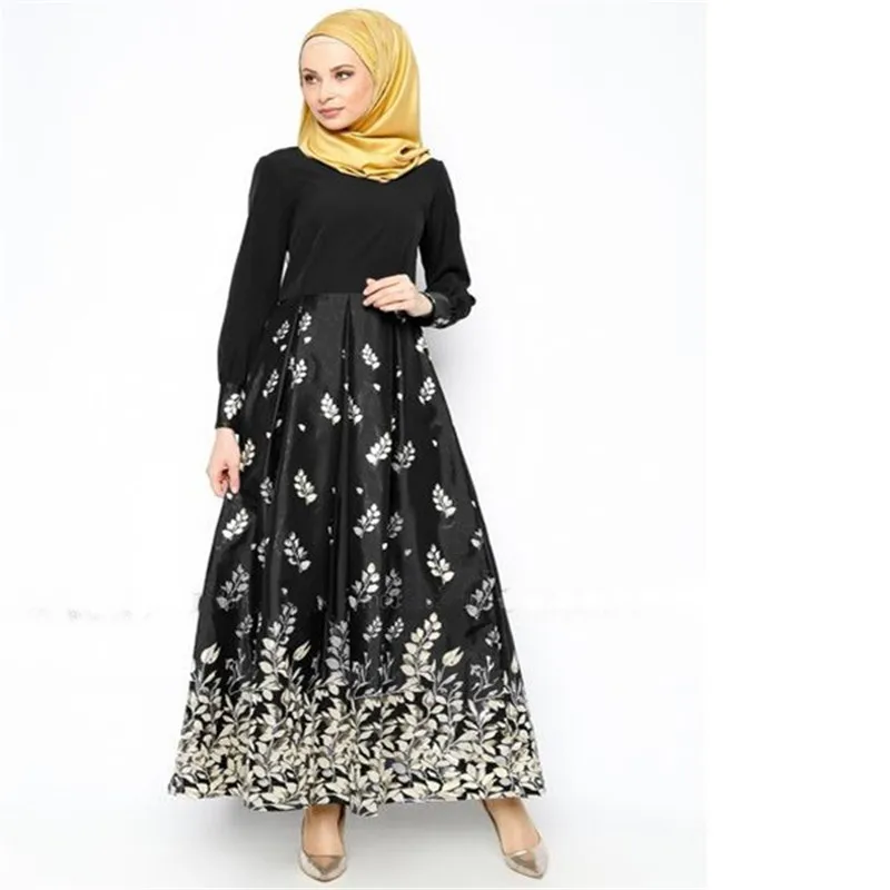 Абайя мусульманское Женское Платье макси с длинным рукавом цветочным принтом