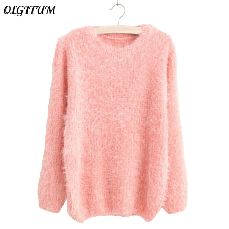 Women Fashion Autumn Winter Warm Mohair O-Neck Pullover Long Sleeve Casual Loose Sweater Knitted Tops | Женская одежда