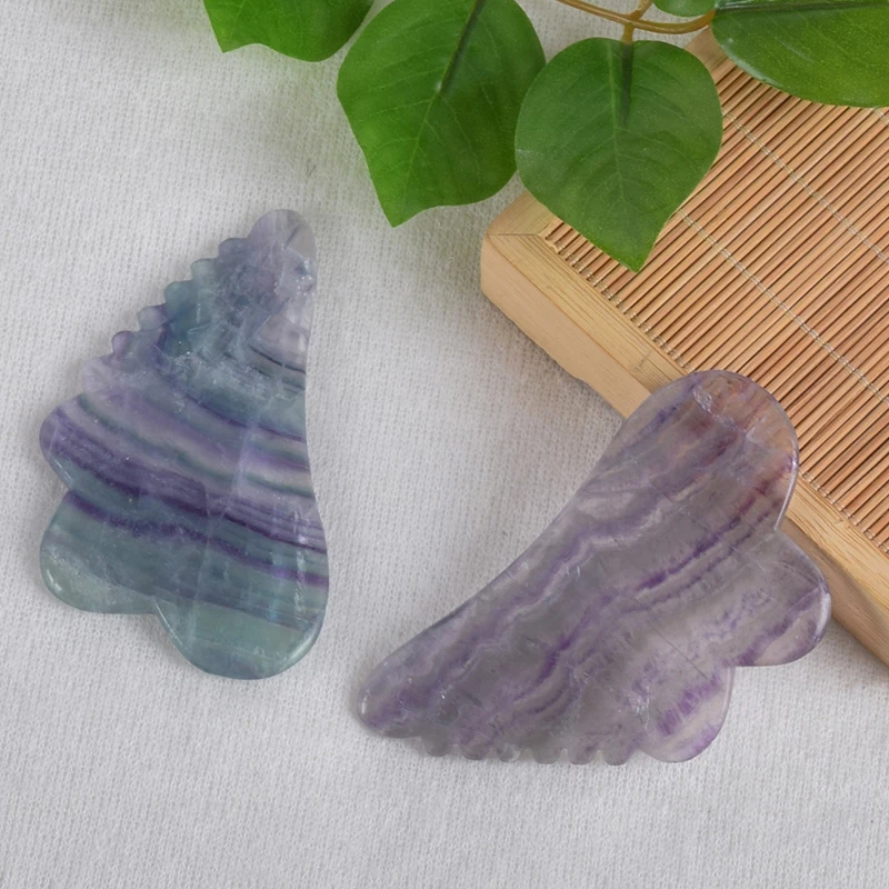 Цветной гребень с бабочкой, флюорит Gua Sha, инструмент из натурального камня, инструмент для ухода за здоровьем, спа, иглоукалывание, выскабливание, массажная головка, красота лица