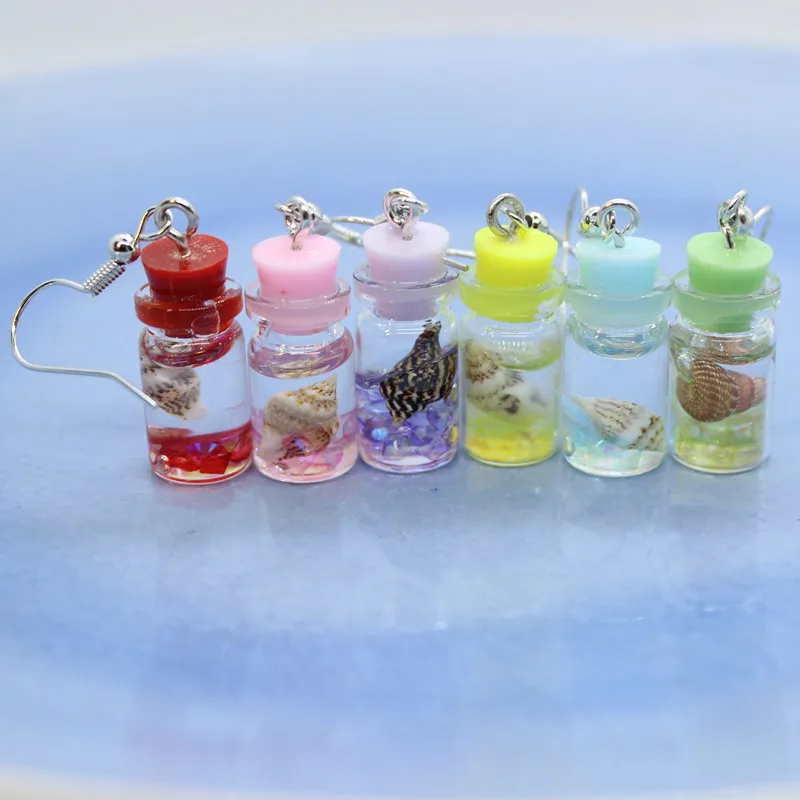 Модные серьги в виде раковины стиле океана стеклянные бутылки из смолы женские