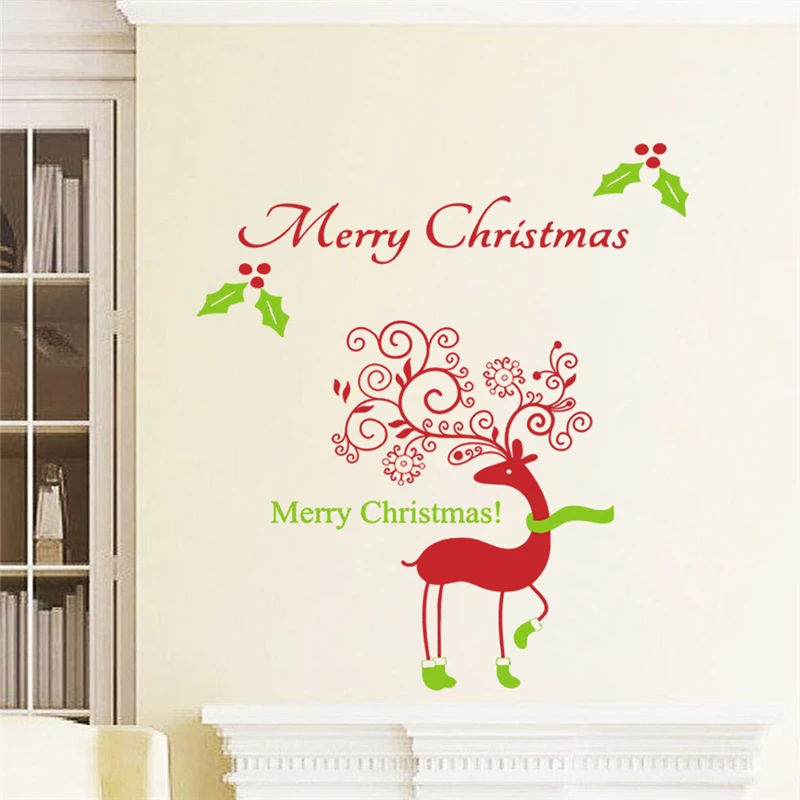 2019 merry christmas wall decals kids rooms shop window stickers home decoration vinyl new year diy mural art | Дом и сад