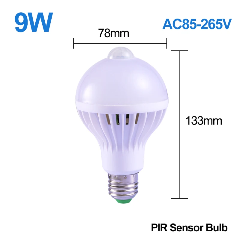 PIR Sensor Bulb 9W E27 умный светодиодный Ночной светильник с лампой движения Сенсор светильник s лампы 220V 5/7/9/12/18W ПИР Сенсор потолочные светильники для дома, освещение для лестниц, прихожей - Испускаемый цвет: PIR Sensor Bulb 9W