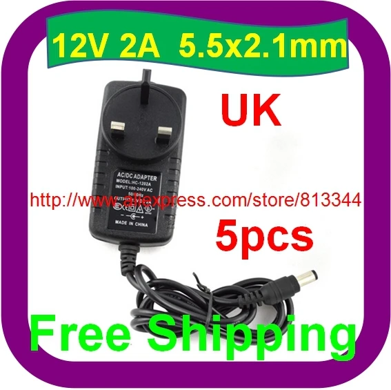 5 pcs Free Shipping CCTV Camera UK Power Supply 12v 2A 5.5x2.1mm