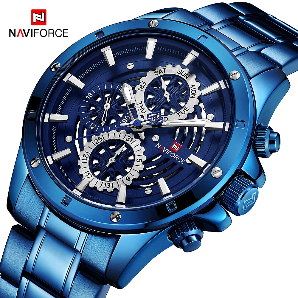 Топ люксовый бренд NAVIFORCE Мужские часы мужские синие из нержавеющей стали