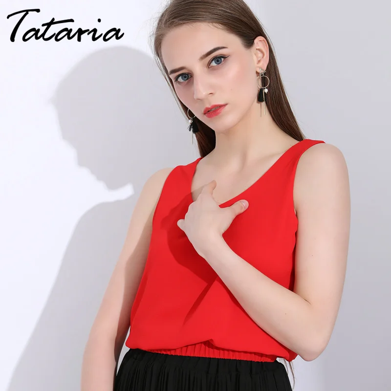 Блузка Tataria женская шифоновая Элегантная короткая пикантная рубашка без рукавов