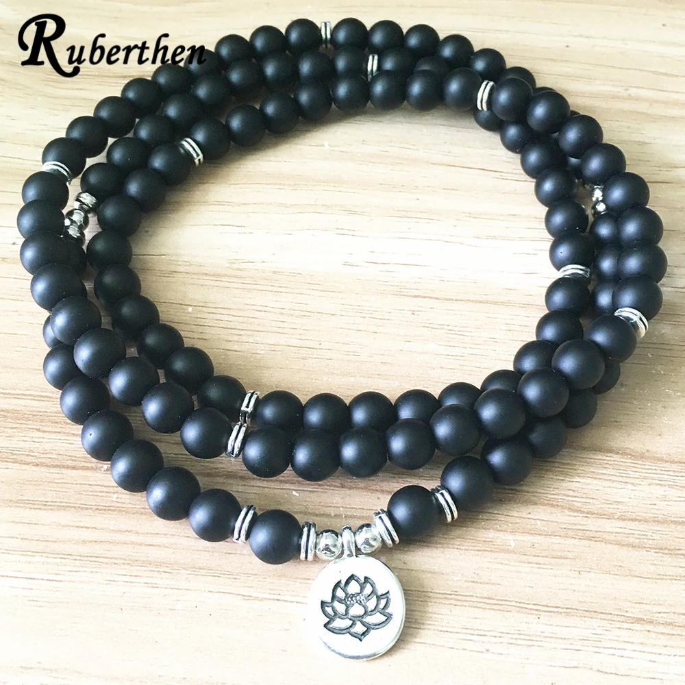 Ruberthen Модный женский матовый черный оникс браслет 108 Mala Beads или ожерелье новый