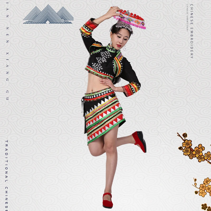 

Laos Thailand YunNan Dai Nationality Dance Costume China ethnic minority Outfit Dai Traditional Suits Hat + Top Jacket + Skirt