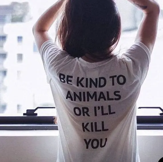 

Футболка Sugarbaby с надписью Be Kind To Animal Or I Will Kill You, модные повседневные топы с коротким рукавом, будьте добры, футболка унисекс, эстетические руб...