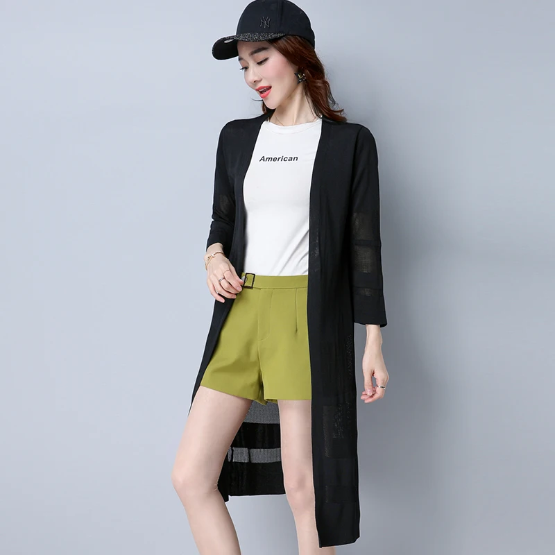 Women Knitted Sweater Long Cardigans Spring Summer Fashion Plus Size Casual Office Lady Sleeve Knitwear Coat Cotton SR441 |