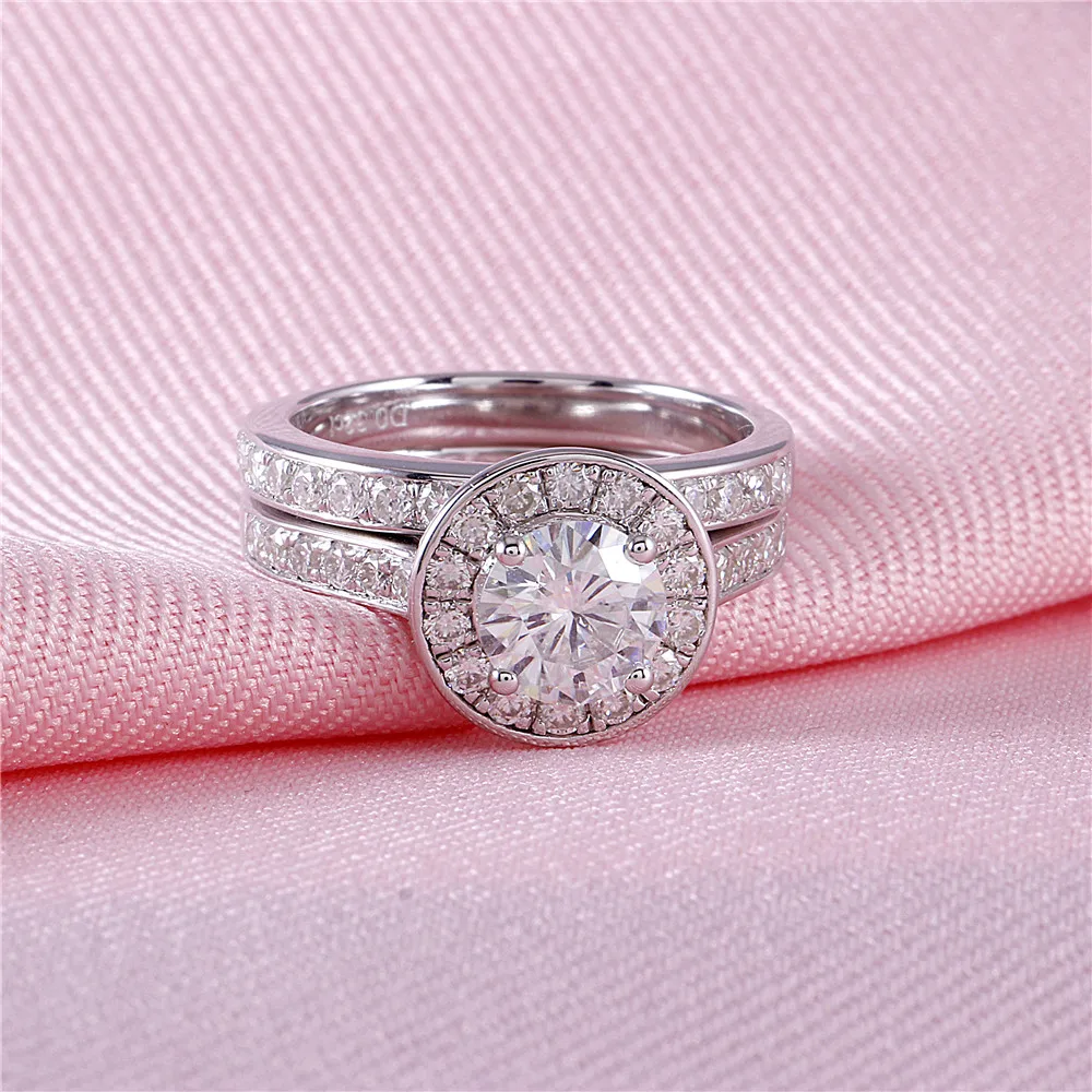 DovEggs Стерлинговое Серебро 925 пробы центр 1ct 6 5 мм H цвет Moissanite Halo набор свадебных