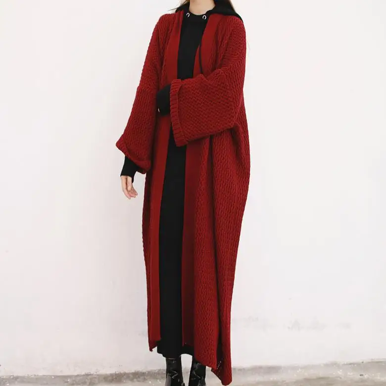 wine red Женский кардиган GETSPRING, зимний свитер, женский, экстрадлинный, шерстяной, теплый, женские вязаные изделия, весна-, однотонный, пальто с длинными рукавами - Цвет: wine red