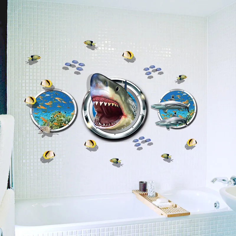 [Fundecor] Новый дизайн подводный мир окно голова акулы Животные наклейки на стену