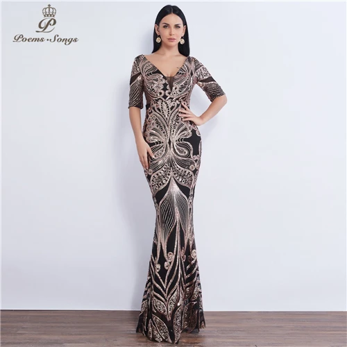 color as photo Half sleeve Butterfly style Sequin Evening dress vestido de festa formal mermaid vestido de noche robe de soiree prom dress - Цвет: color as photo
